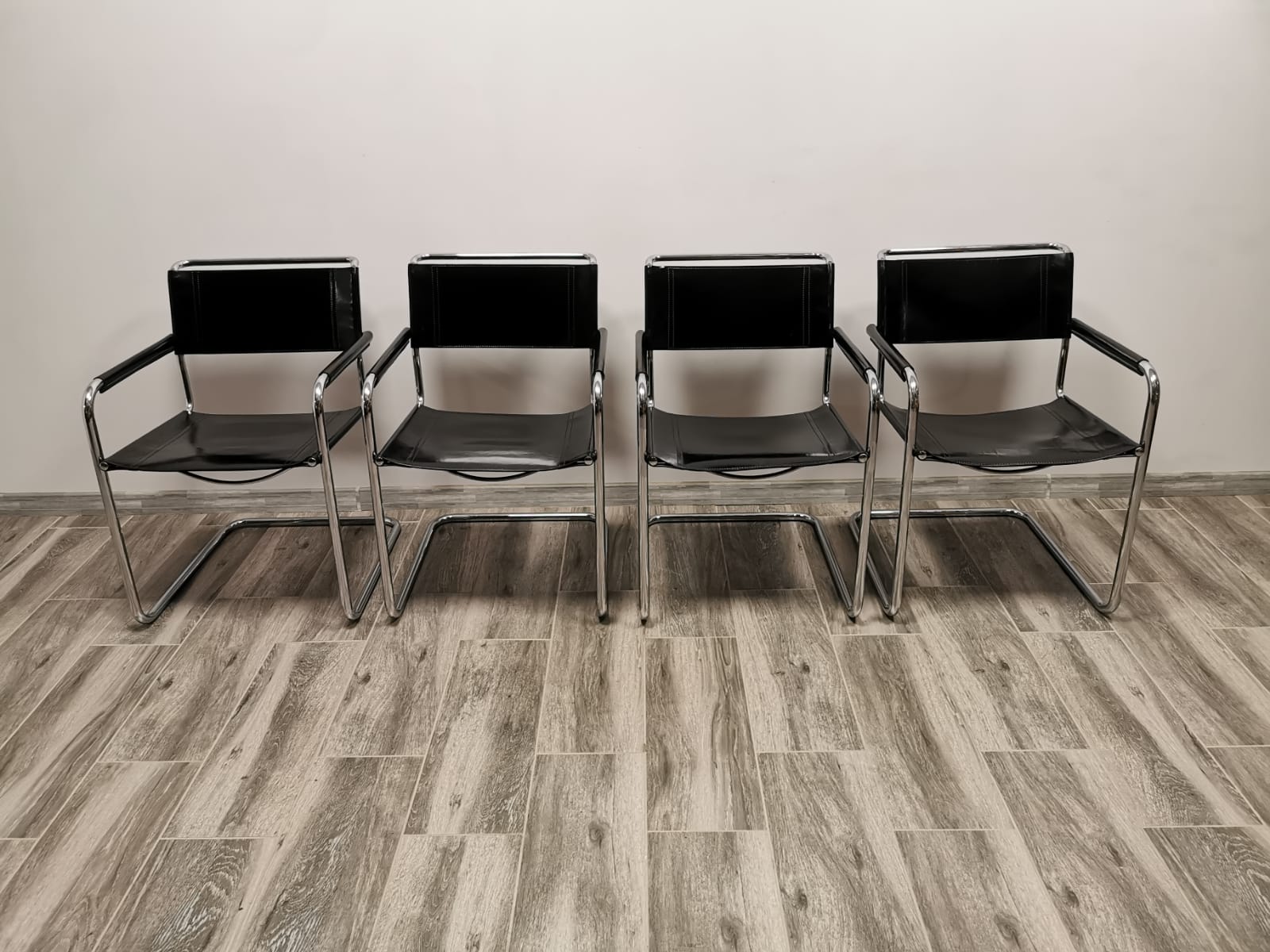 Mid-century chromed leather chairs