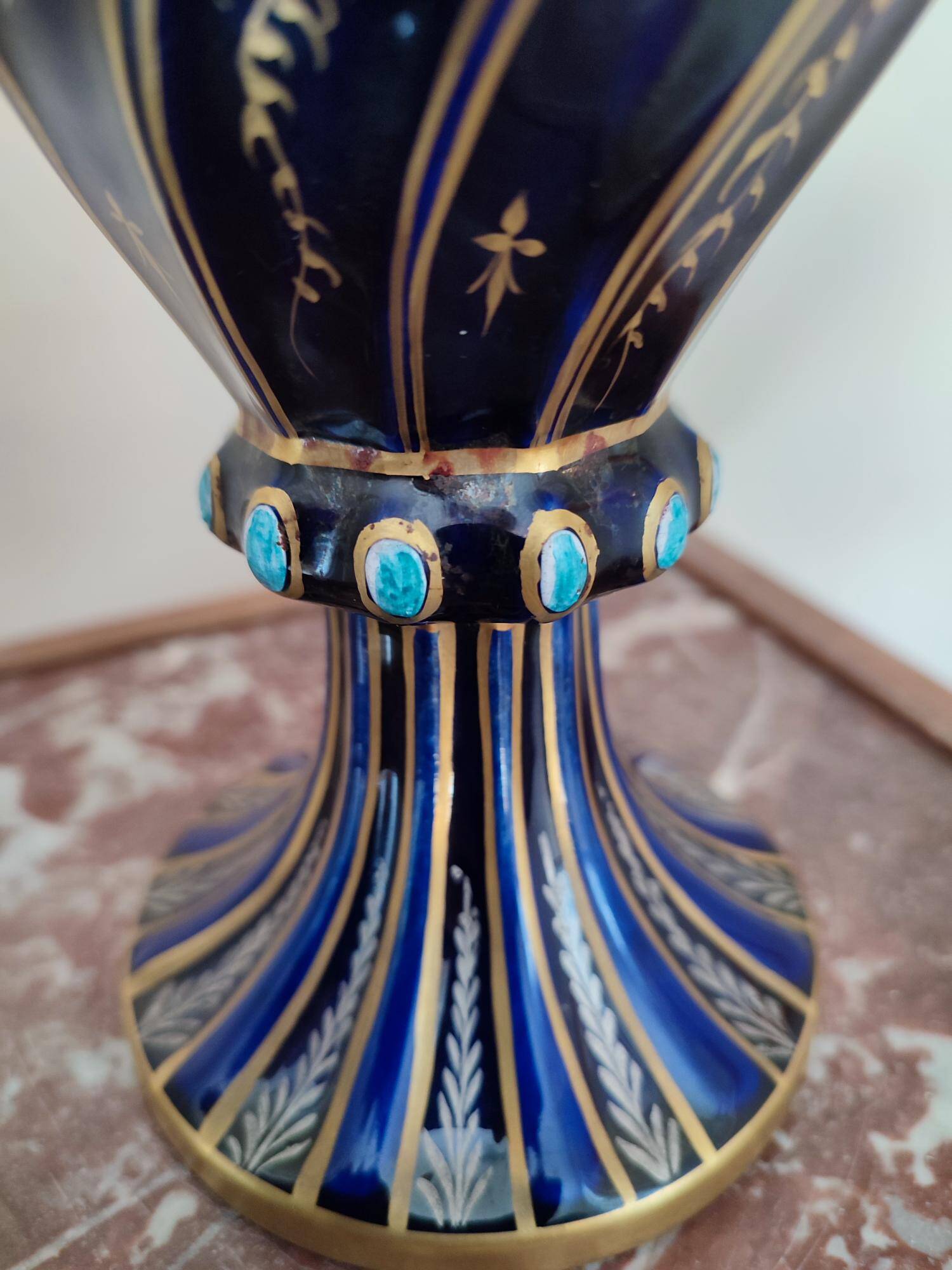 Two-handled baluster vase in late 19th century earthenware from the Gustave Asch factory (1856-1911)