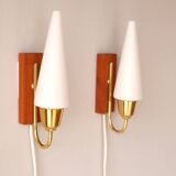 Mid-Century Scandinavian Modern Wall Lamps with Teak Panels  Örsjö, Sweden