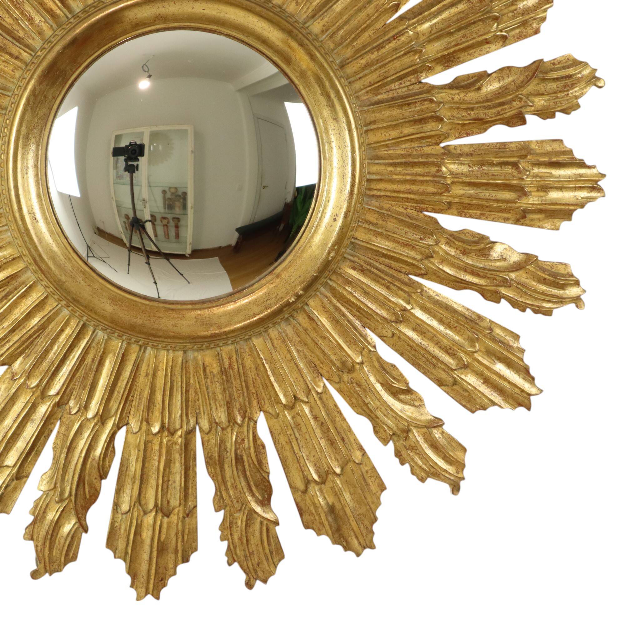 Large Wooden Sun Mirror Sunburst Butler XL Mirror Gold 70cm