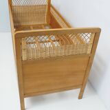1960s oak and wicker baby bed