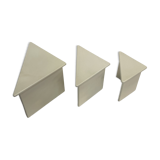 Set of three triangle side tables wood white creme design