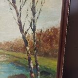 Paysage d'automne maison au bord d'un étang Huile sur panneau signée Corelli