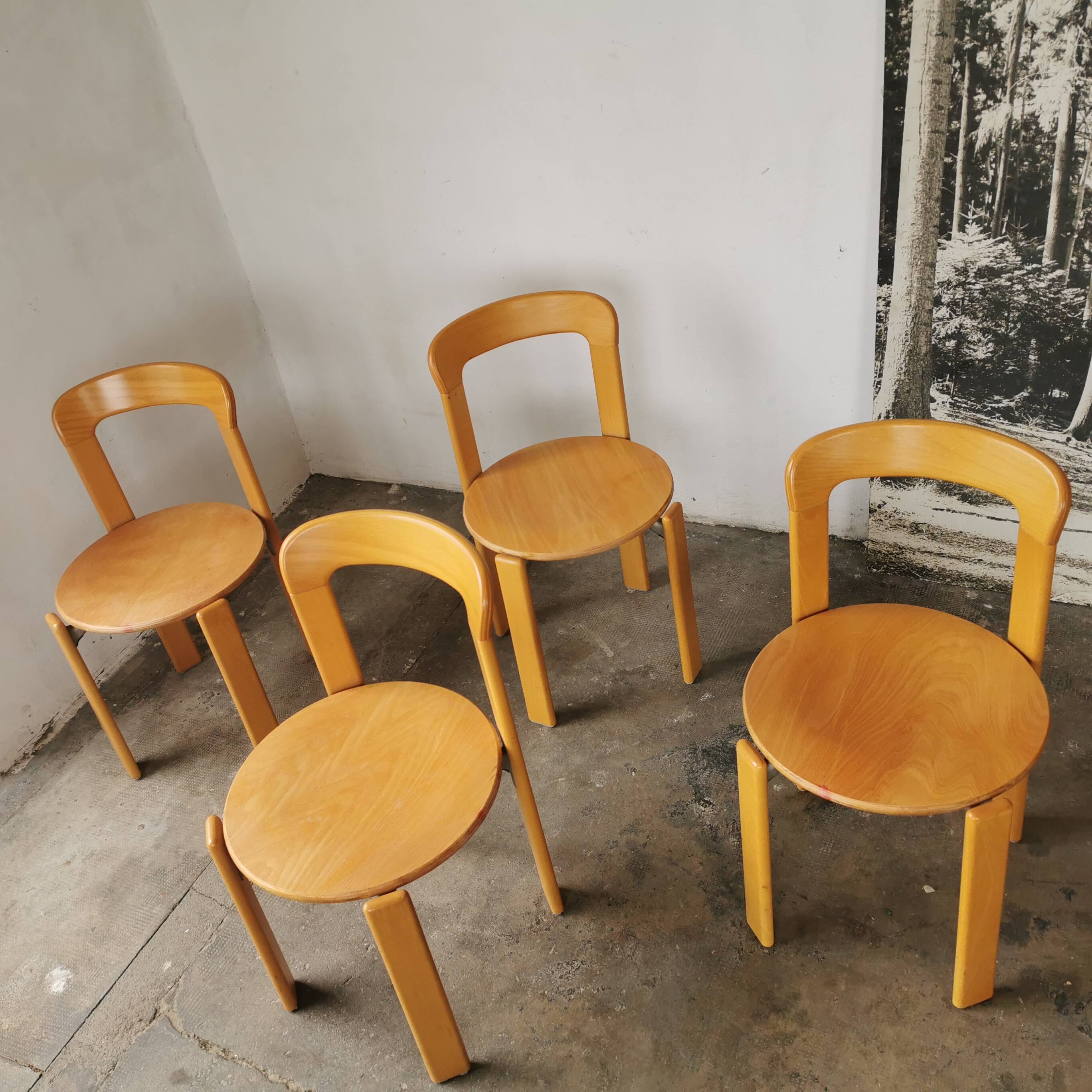 Set of 4 Rey chairs by Bruno Rey for kusch and CO