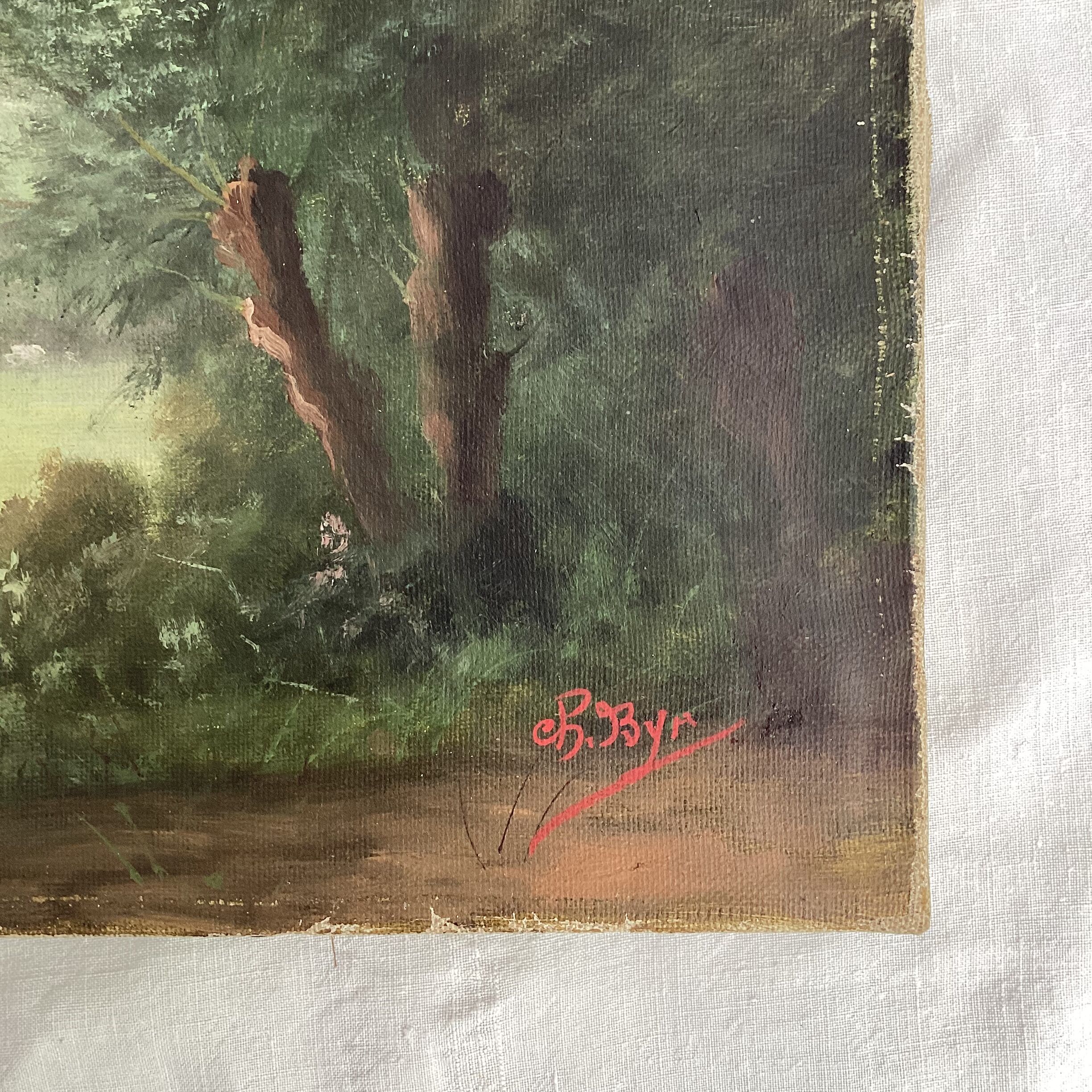 Old painting signed HST landscape dimension: height -33cm- width -41cm-