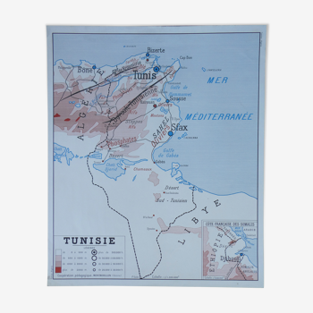 Old poster-school map Rossignol year 50 Tunisia, Algeria