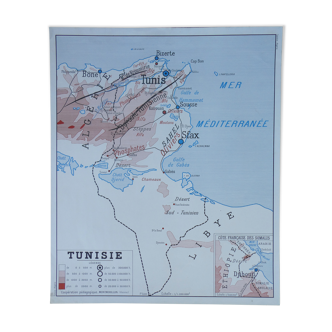 Old poster-school map Rossignol year 50 Tunisia, Algeria