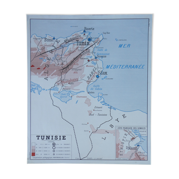Old poster-school map Rossignol year 50 Tunisia, Algeria