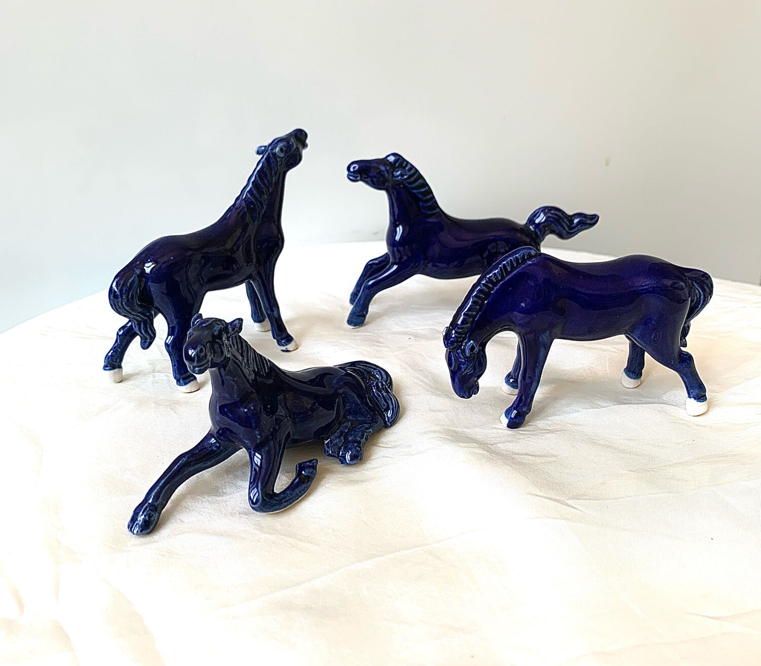 Lot 4 old horses vintage blue statuettes