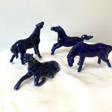 Lot 4 old horses vintage blue statuettes