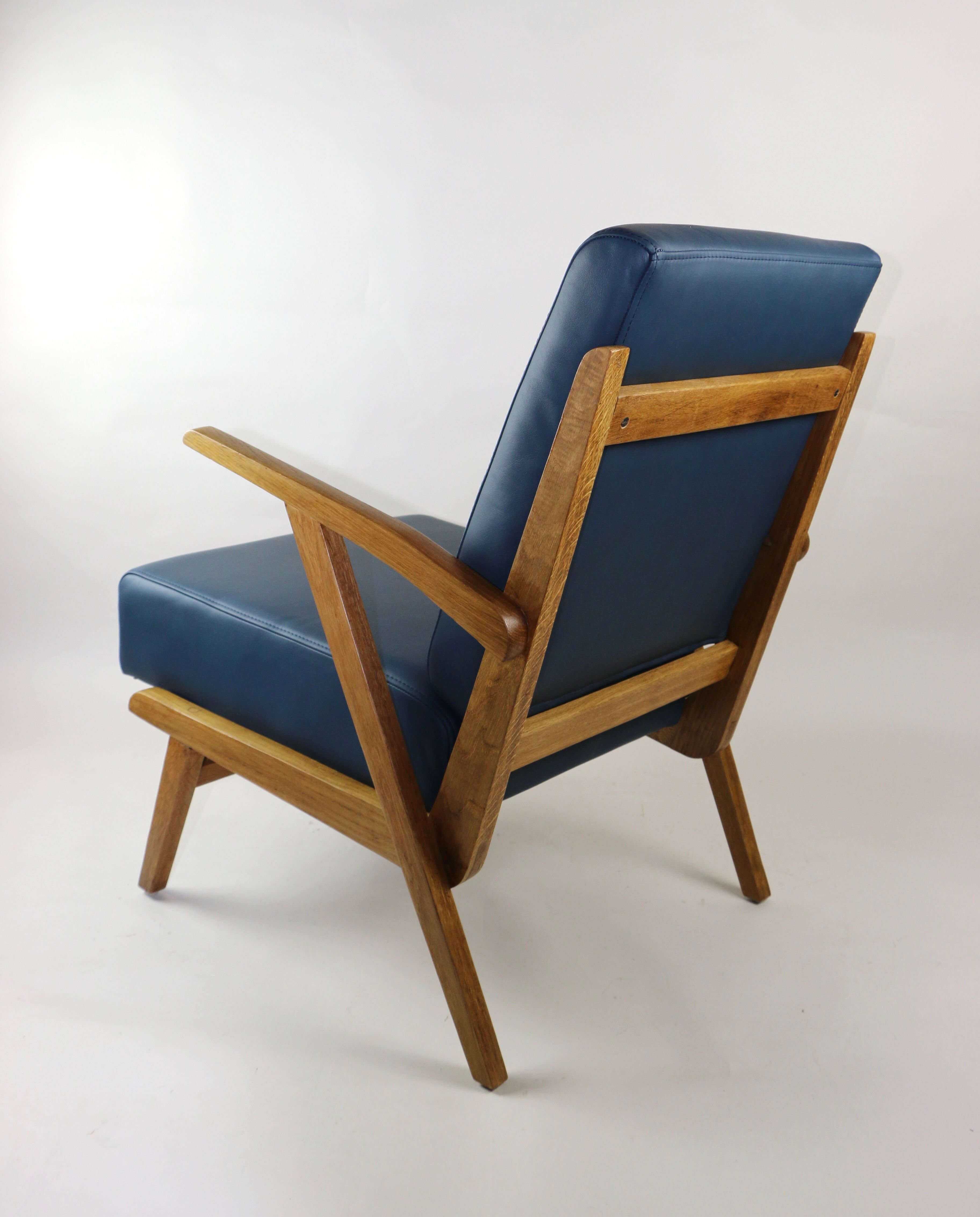 Fauteuil en cuir bleu des années 1970