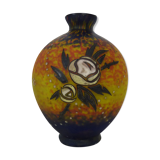 Vase Art Déco de Delatte Nancy en verre marmoréen jaune orangé. Année 30