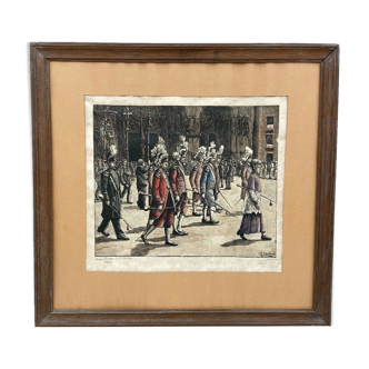 Gravure par gustave clerbout nantes procession de la fete dieu 10 sur 25 c3999