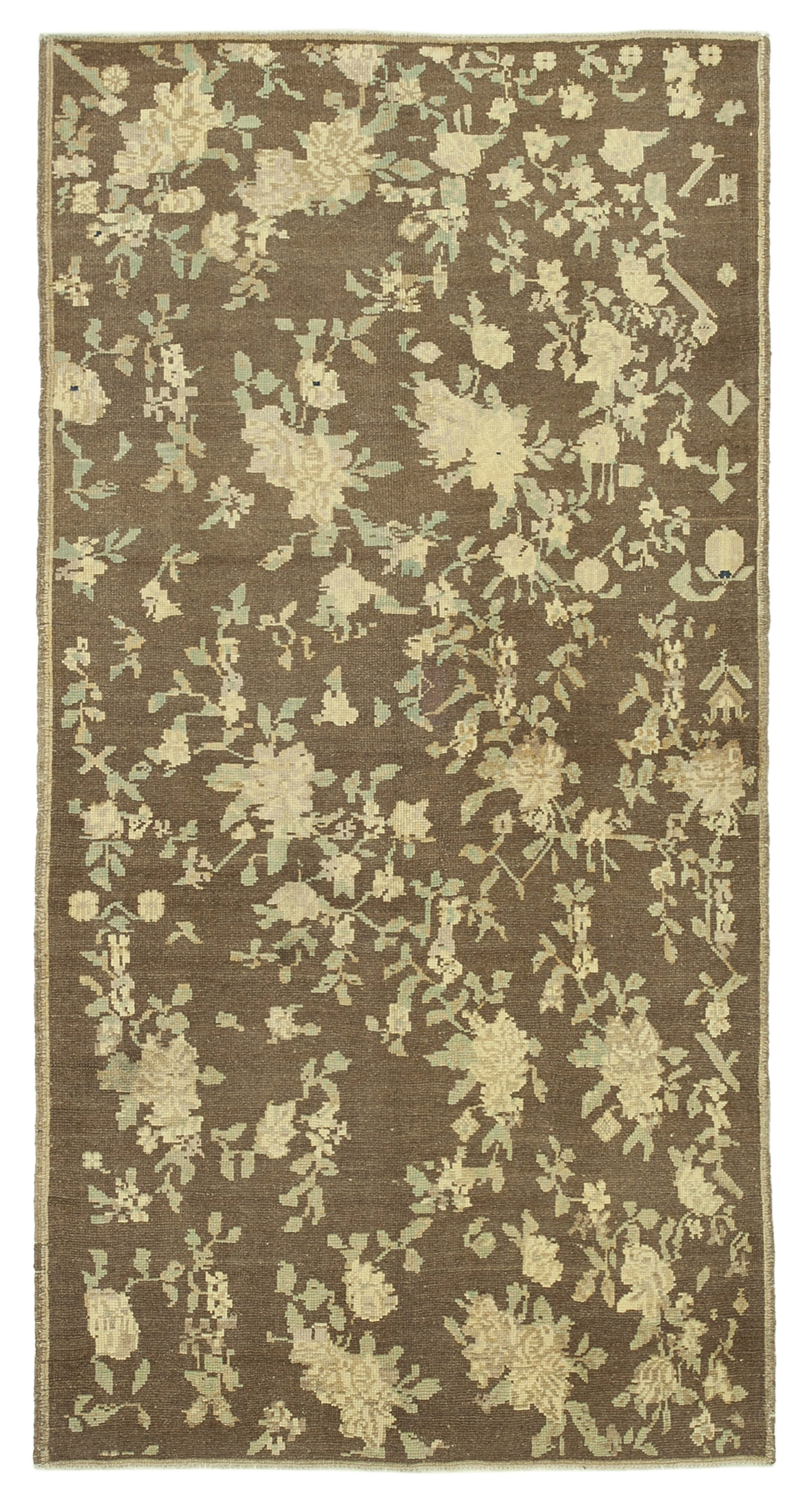 1950s hand-knotted rustic turkish beige carpet 125 cm x 244 cm