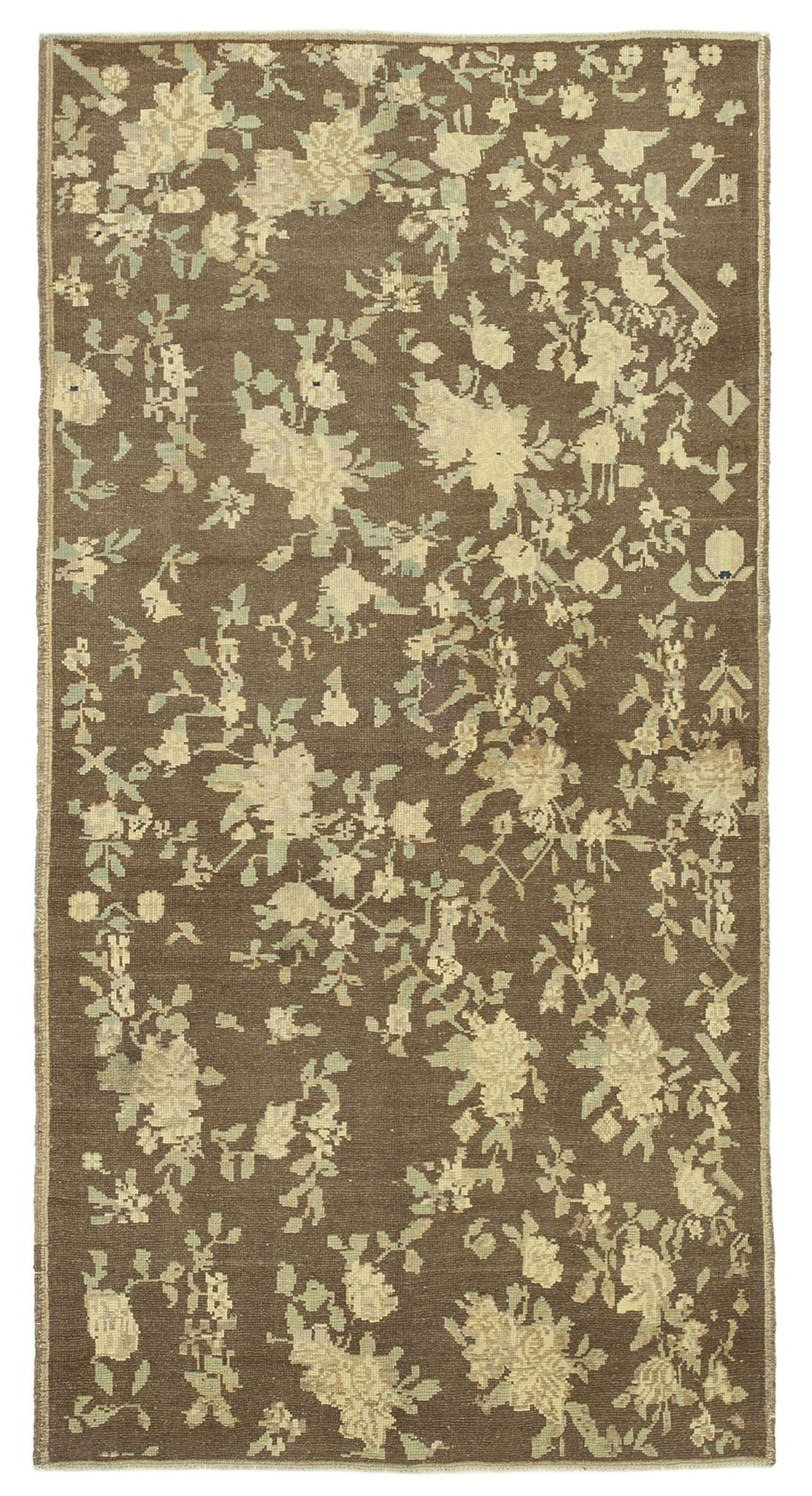 1950s hand-knotted rustic turkish beige carpet 125 cm x 244 cm