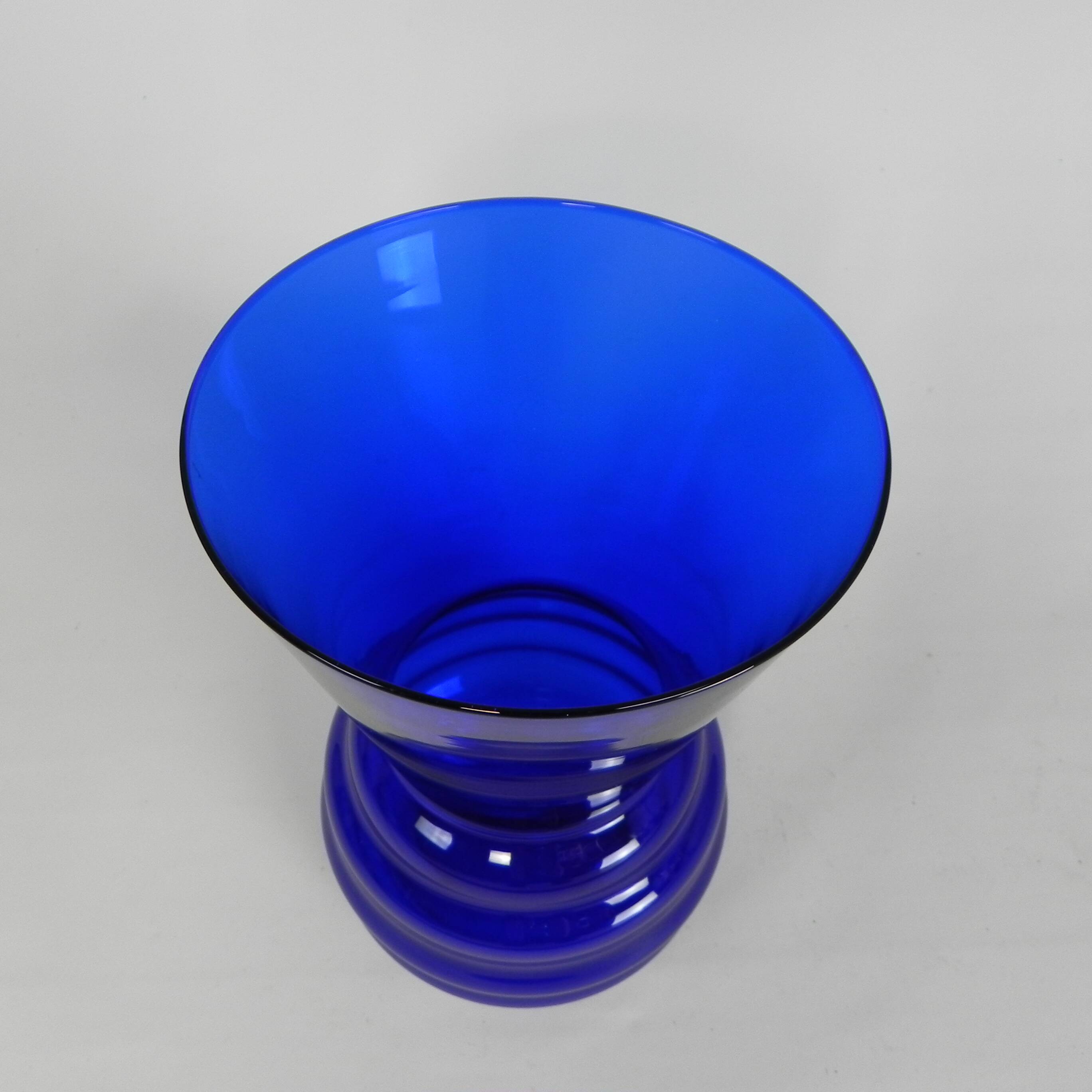 Art Deco vase with ribbed base, cobalt blue, 1930s