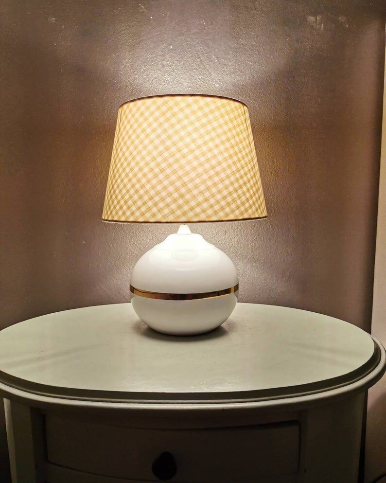 Lampe de table vintage en céramique avec abat-jour en tissu 1980