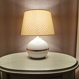 Vintage ceramic table lamp with 1980 fabric lampshade