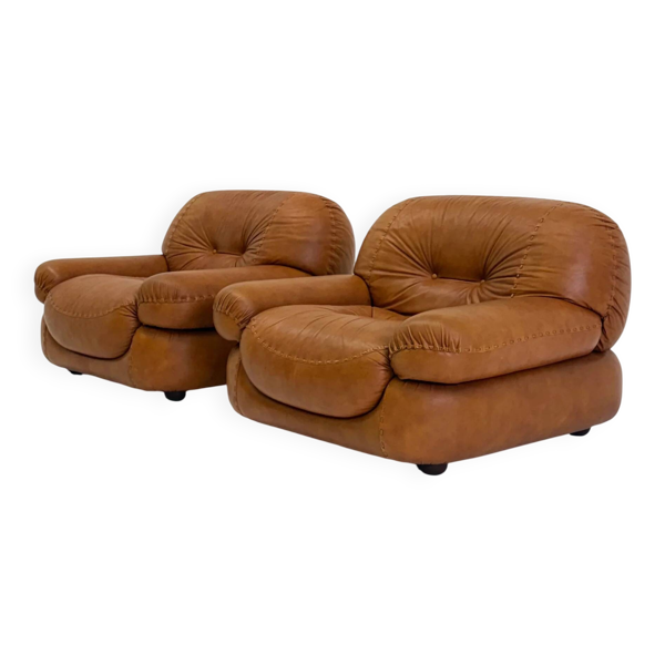 Fauteuil Sapporo en cuir marron cognac pour Mobil Girgi