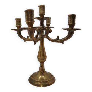 Vintage brass chandelier candelabra with 4 pivoting branches in classic style.