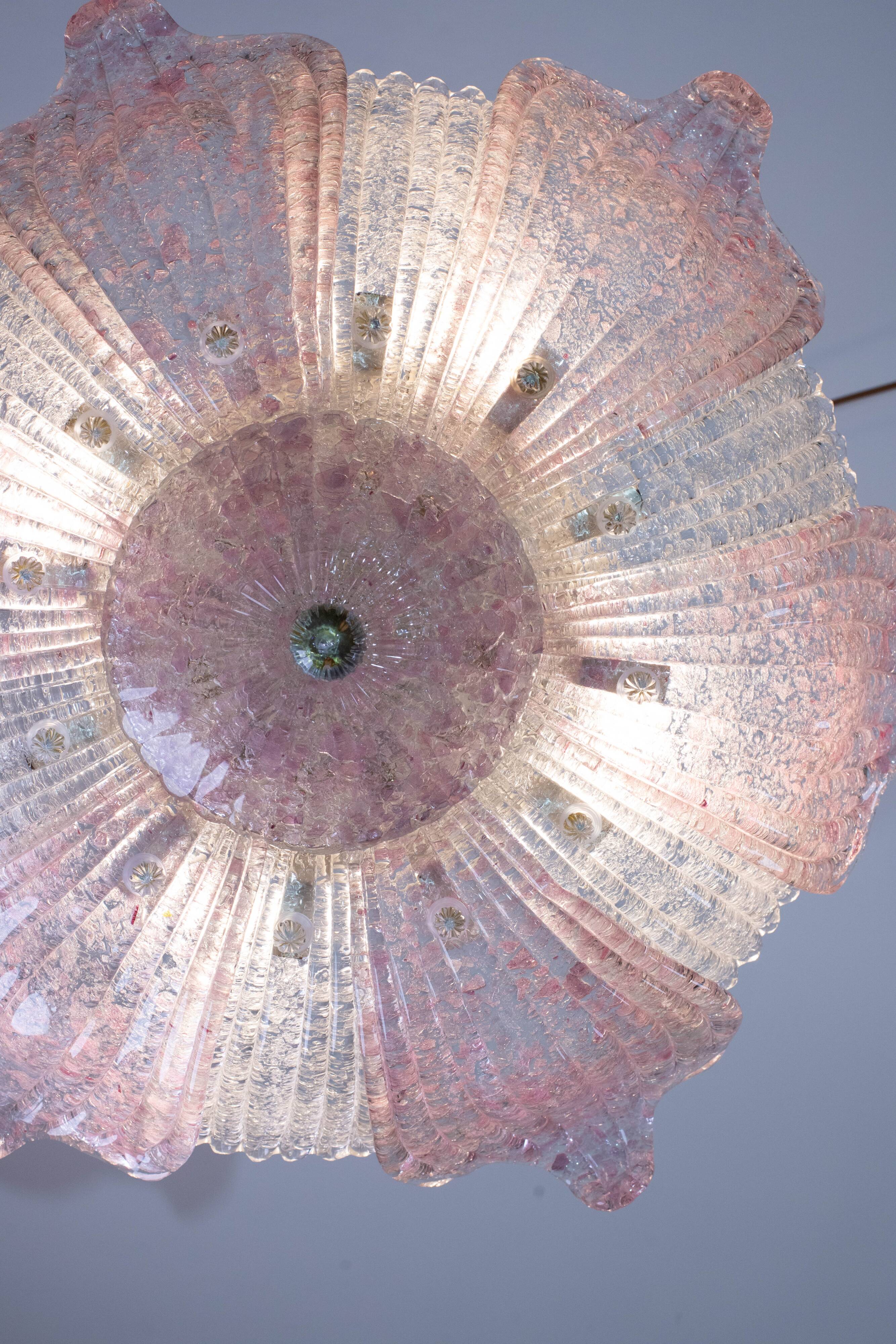 Fascinating Vintage Murano Glass Ceiling lamp Pink