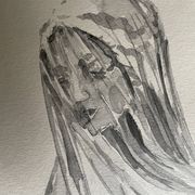 Painting signed watercolor monochrome sepia study statue of “the veiled virgin by Giovanni Strazza”