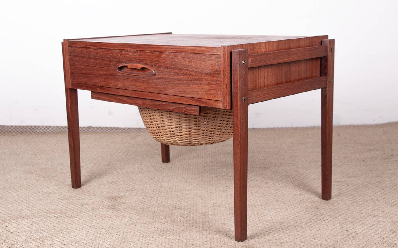 Vintage Danish sewing cabinet, known as "Travailleuse", teak and rattan from the 1960s.