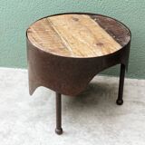 Industrial coffee table in steel and patinated wood