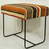 Ottoman stool in metal & vintage upholstery fabric