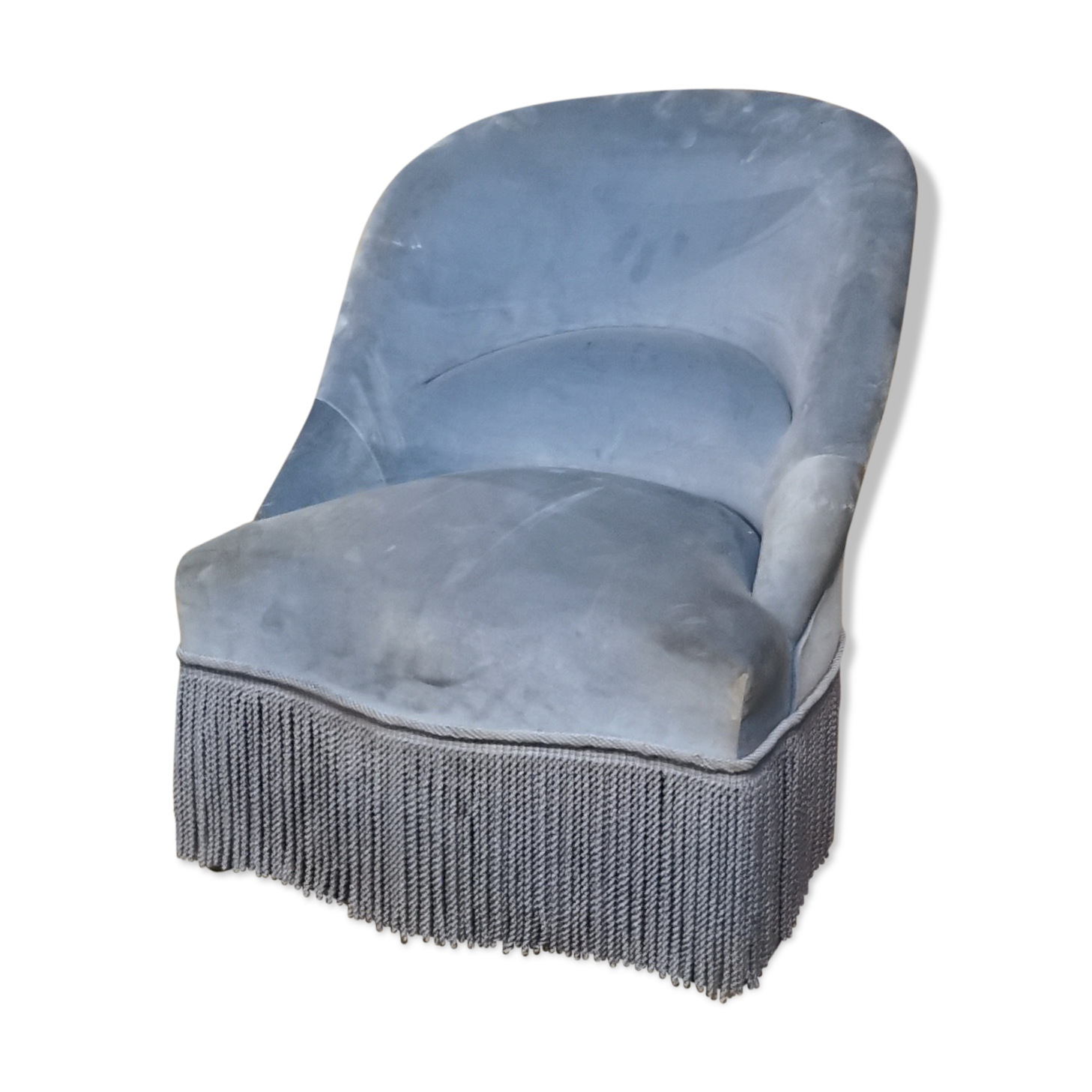 Fauteuil crapaud en velours bleu