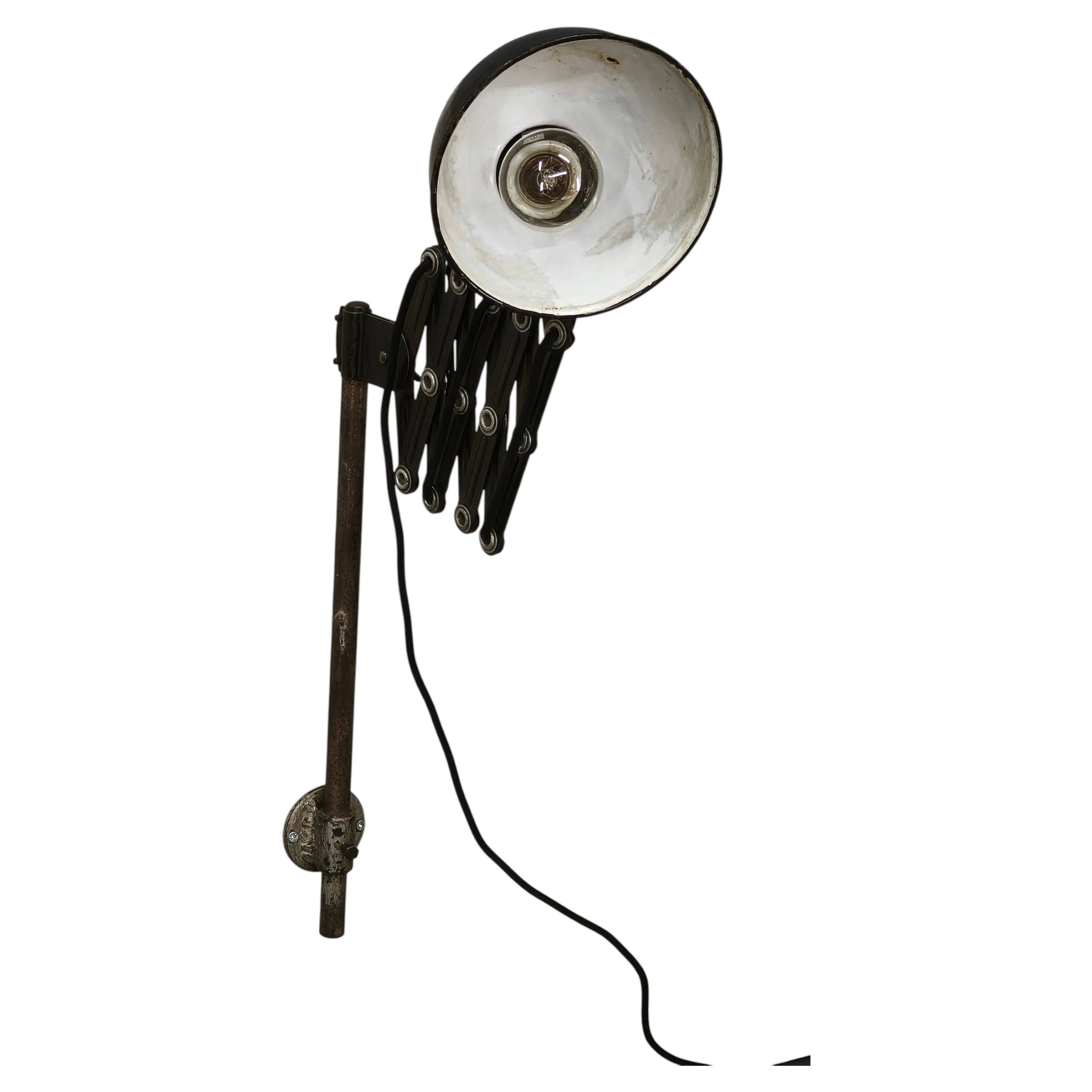 1930s Bauhaus Industrial Scissor Arm Wall Lamp, Black Enamel, Czechoslovakia
