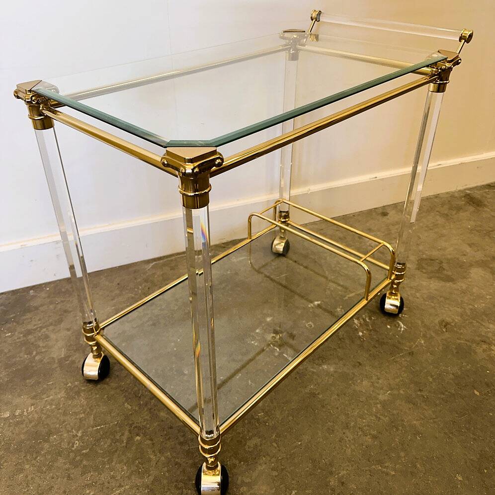Hollywood Regency Lucite and Brass Bar Cart, 1980s