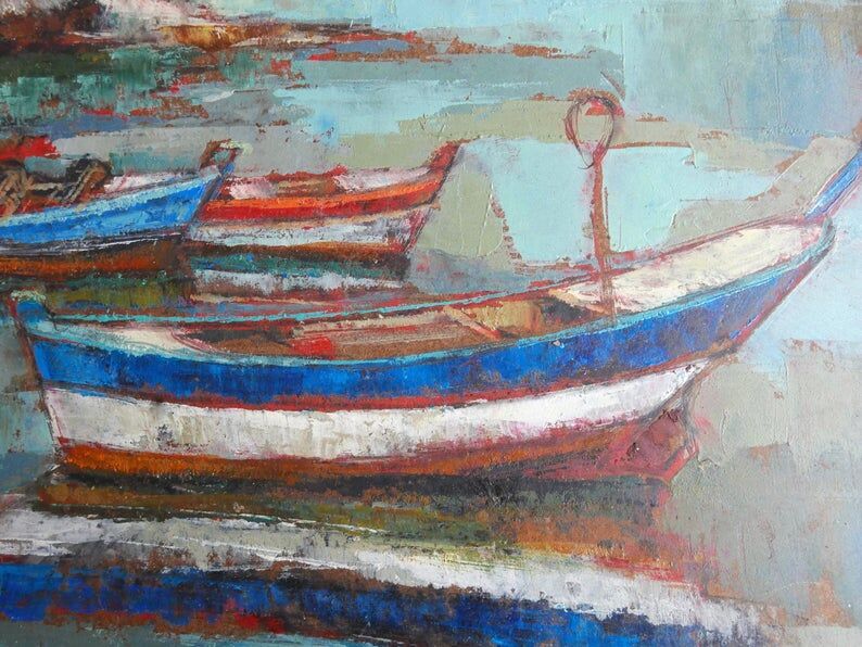 Painting, Marine to boats by Paul Kérouédan, 70s