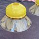 Set of 3 frosted glass and yellow opaline tulips — Vintage 1970
