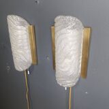 Pair of brass and glass wall lights by Fischer Leuchten, 1960s