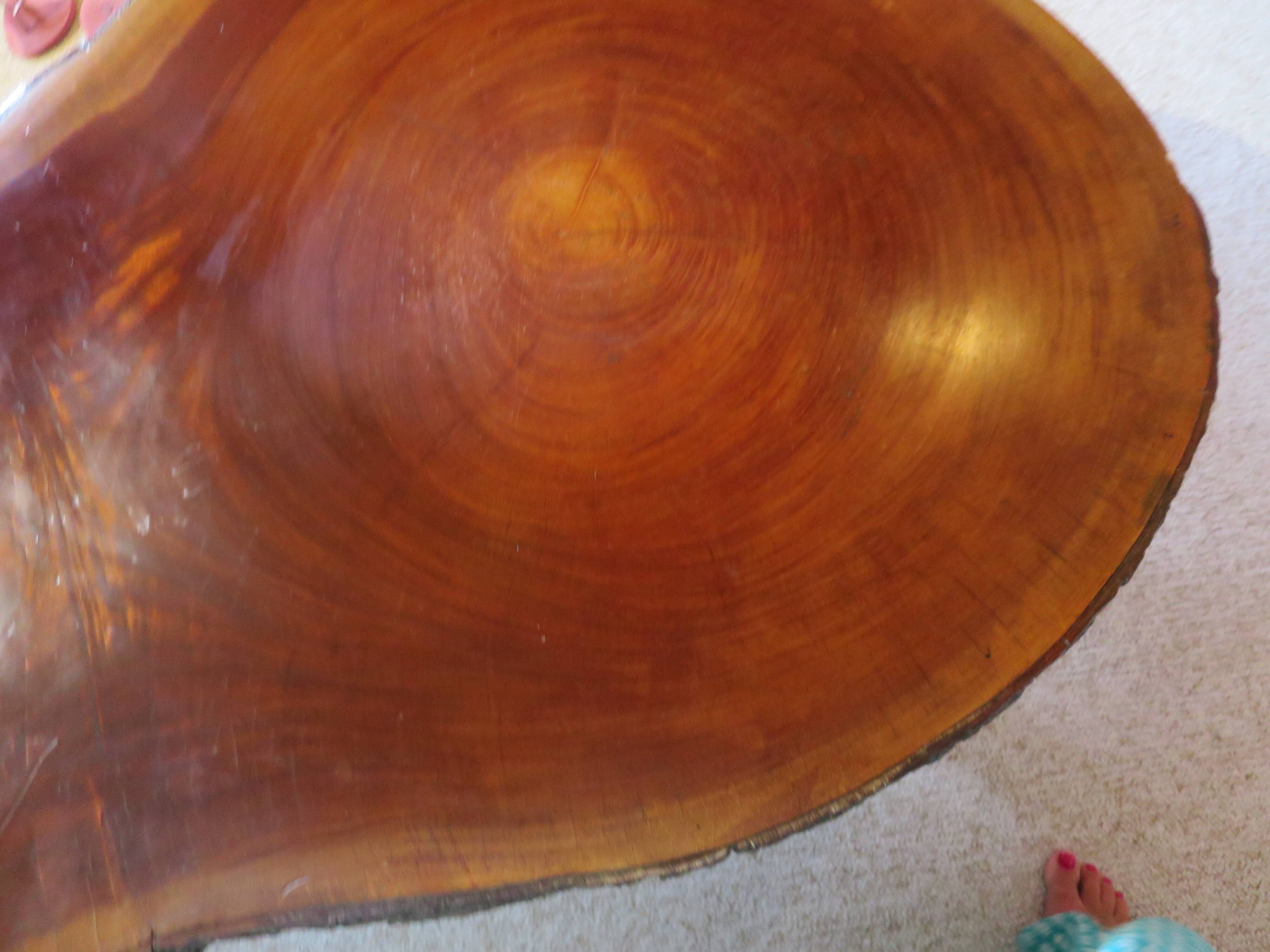 Tripod coffee table - solid okoumé wood - organic shape - brutalist style