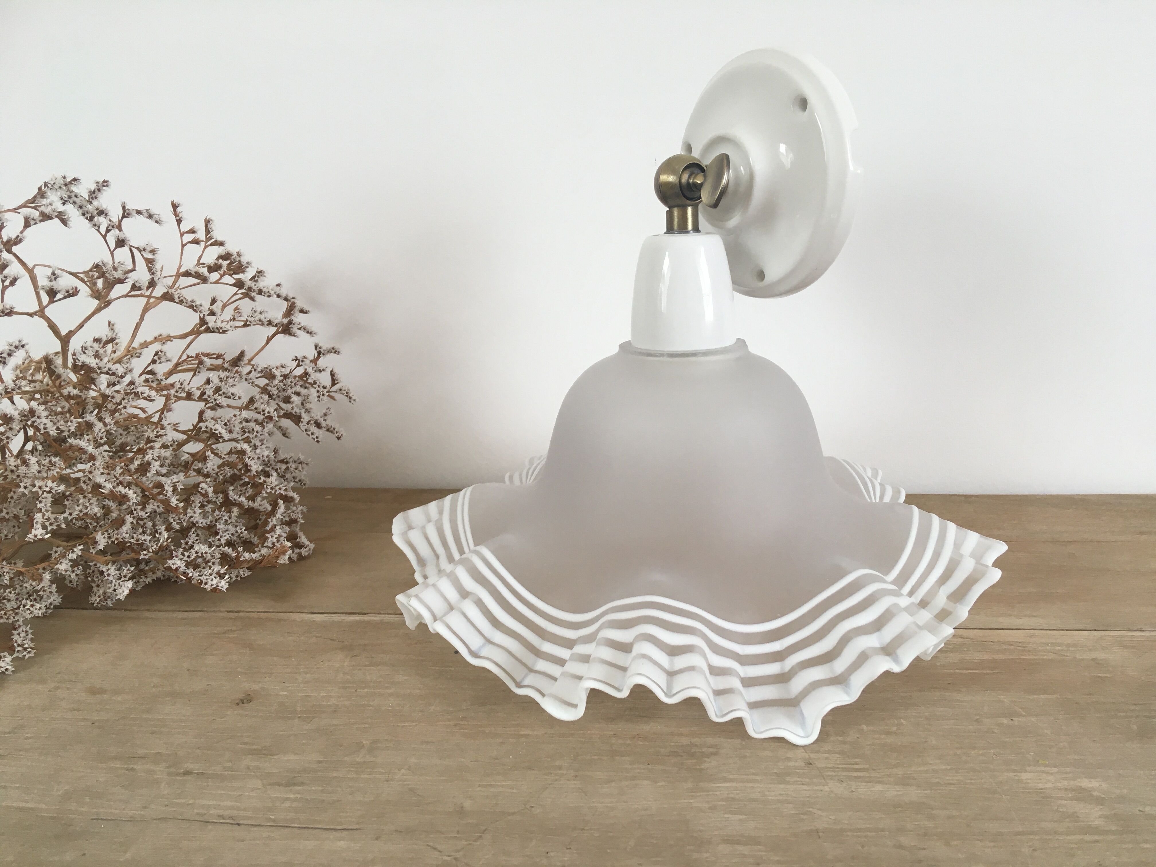 Tulip wall lamp glass collar and porcelain base