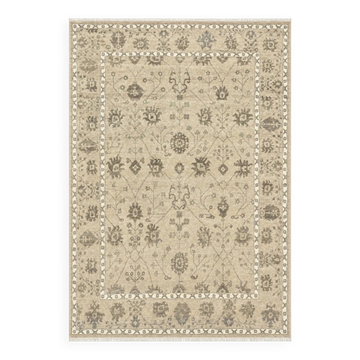 Hand-Knotted Wool Area Rug, Beige Floral Design Carpet for Living Room