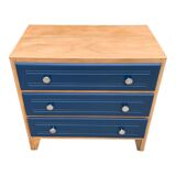Art Deco chest of drawers in raw wood and blue, 1940