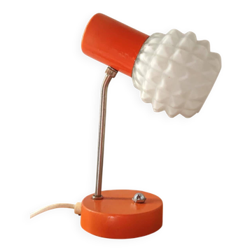 Lampe de bureau vintage en métal orange et verre pressé, Lustry KP, Tchécoslovaquie