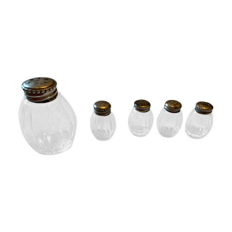 5 Christofle silver and glass salt shakers