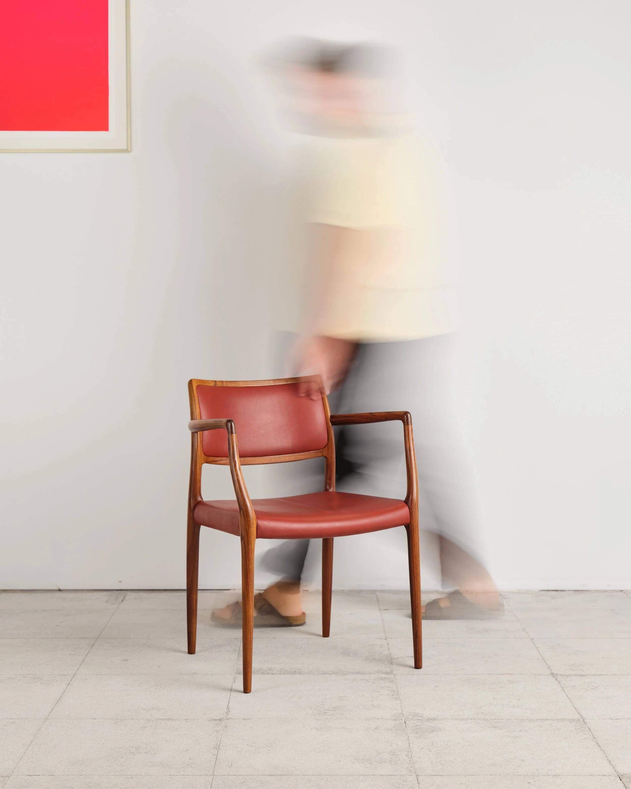 Armchair model 65 in oak and leather by Niels O. Møller, Denmark, 1960s.