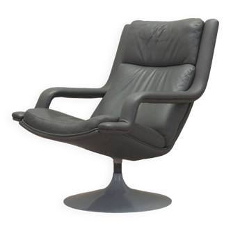 Grey leather swivel armchair, Danish design, 1960s, designer: Geoffrey Harcourt, manufacturer: Artif