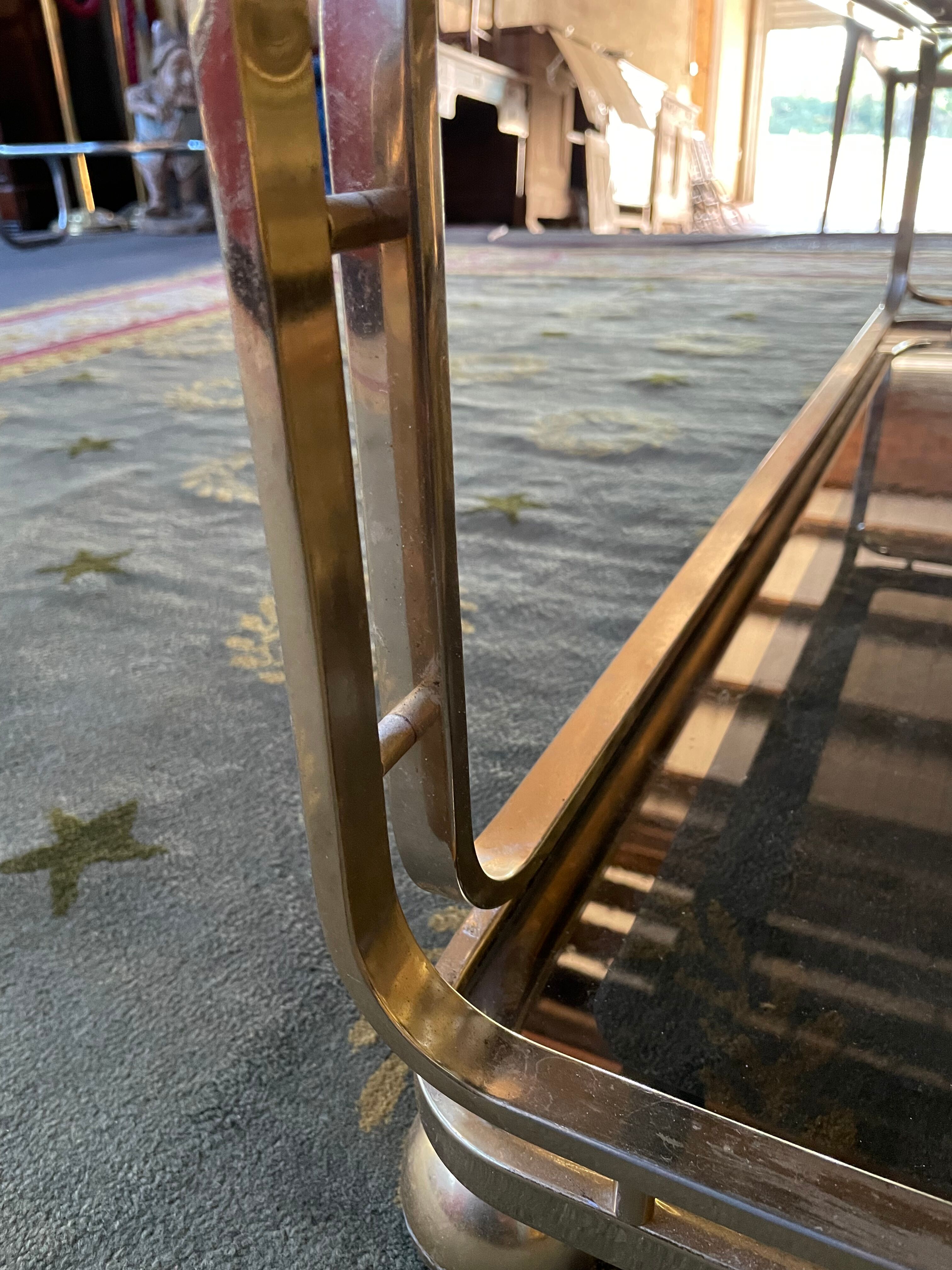 Coffee table in gilded metal and mirror glass with double top 1980