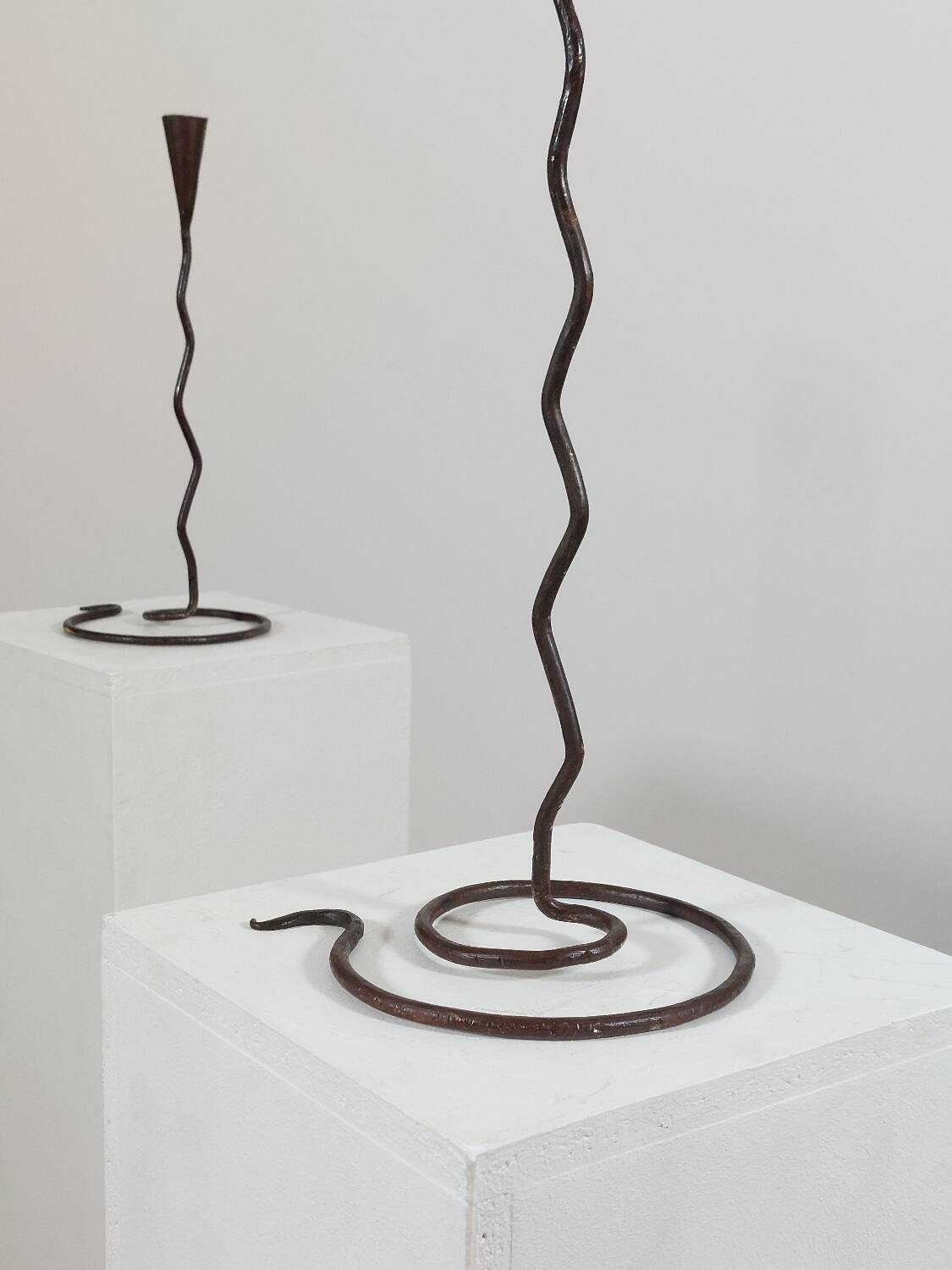 Pair of metal spiral postmodern candlesticks