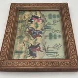 Ancient Indo-Persian painting with wooden mosaic frame