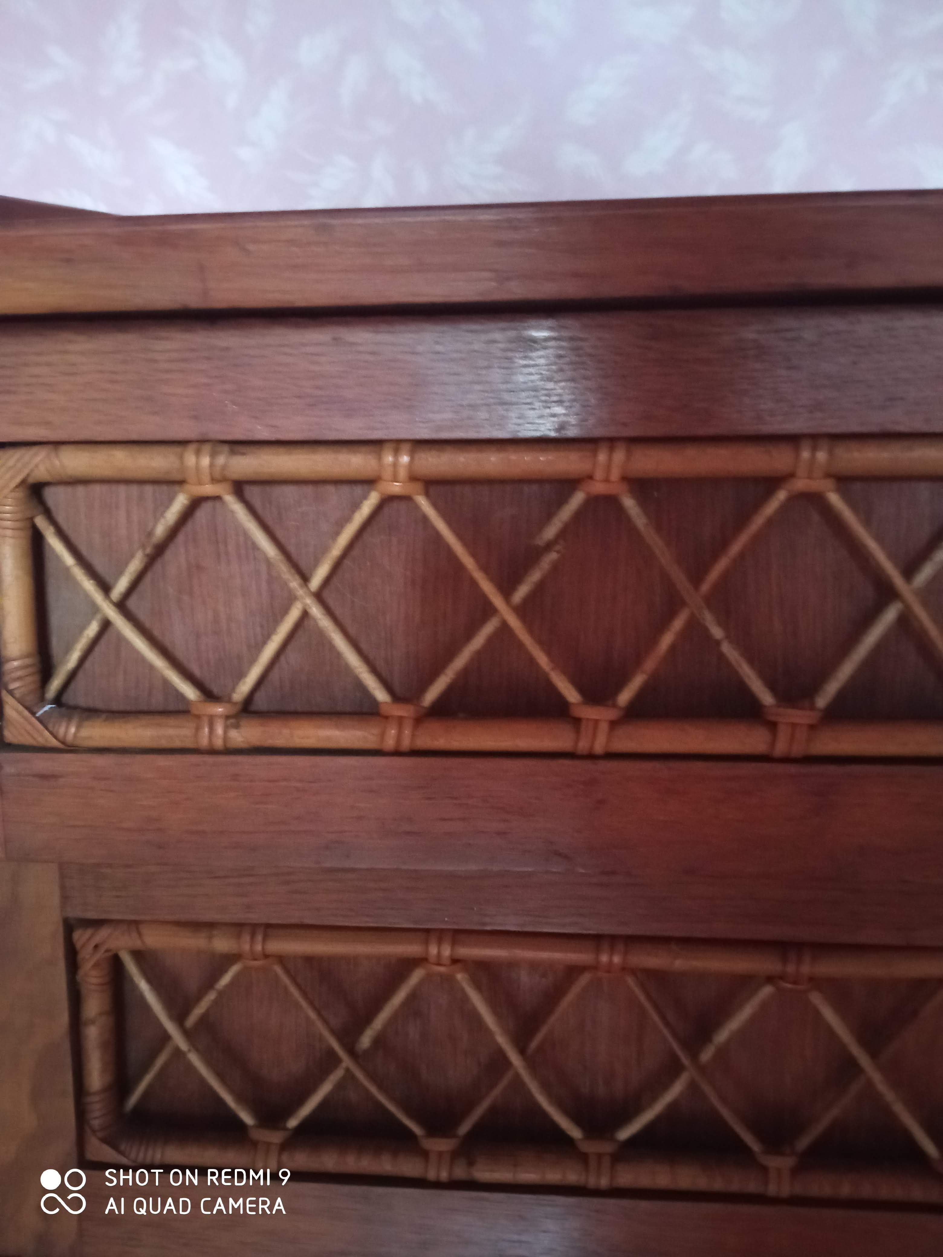 Dresser in blond wood and rattan 50s