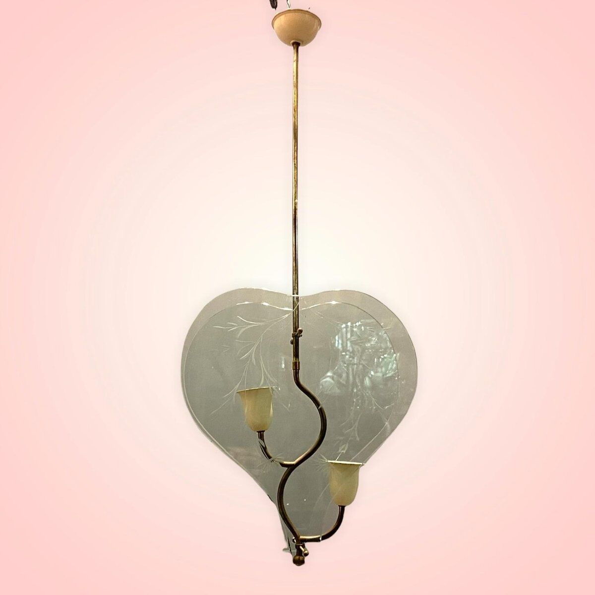 Italian hanging lamp in Etched Glass by Pietro Chiesa