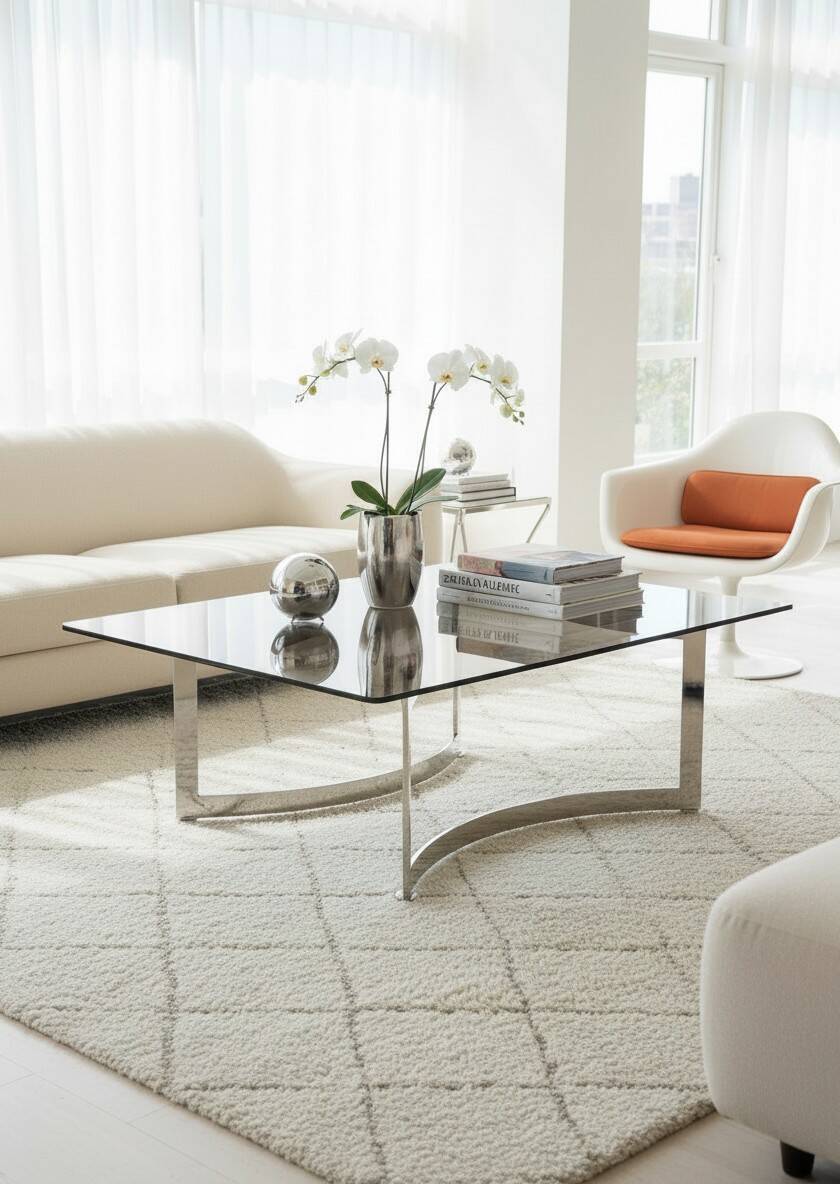 Table basse vintage en verre fumé et chrome, années 1970