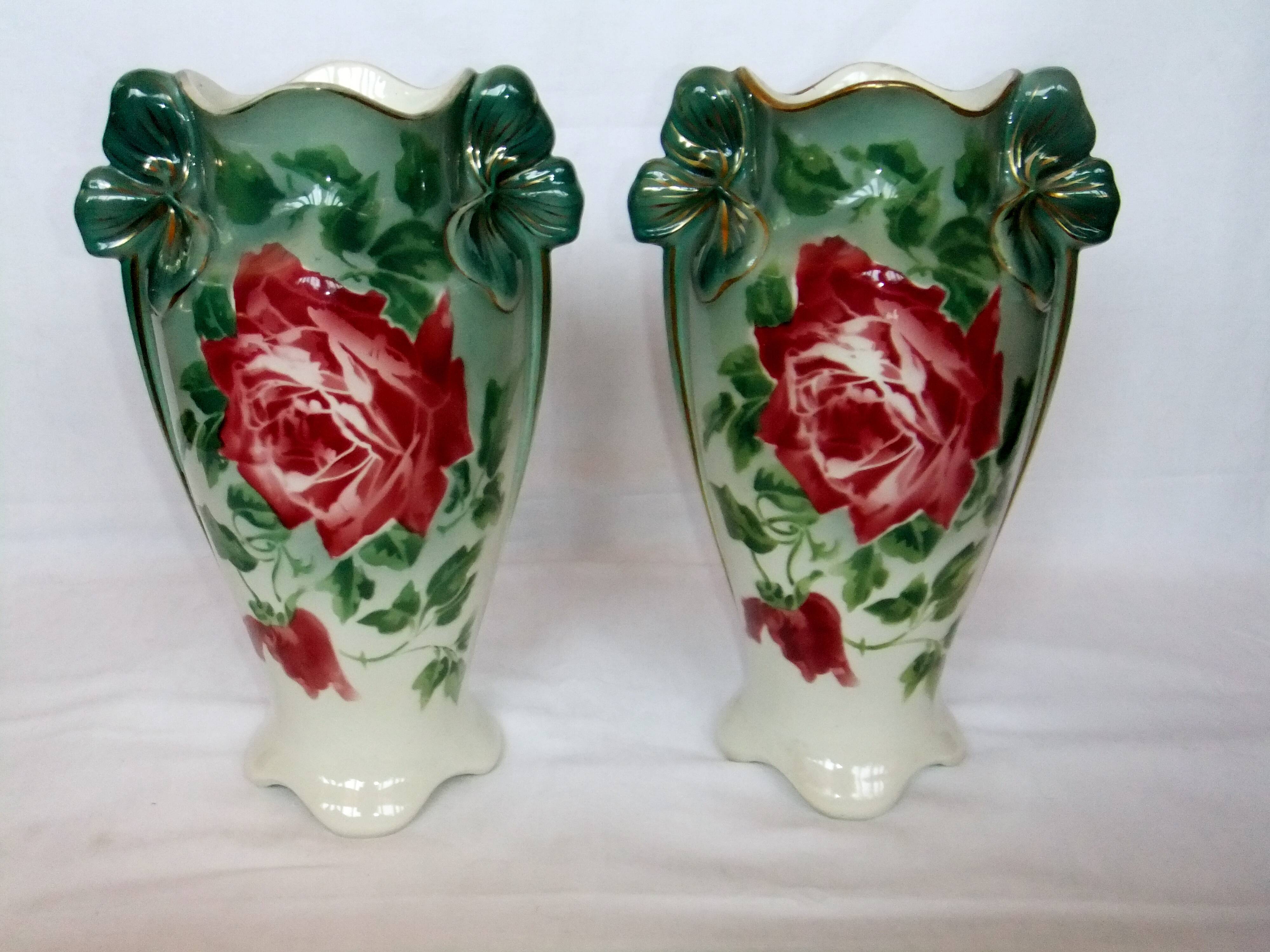 Vase art new pair KG Lunéville gilding decoration flower pink soliflore tulip tree
